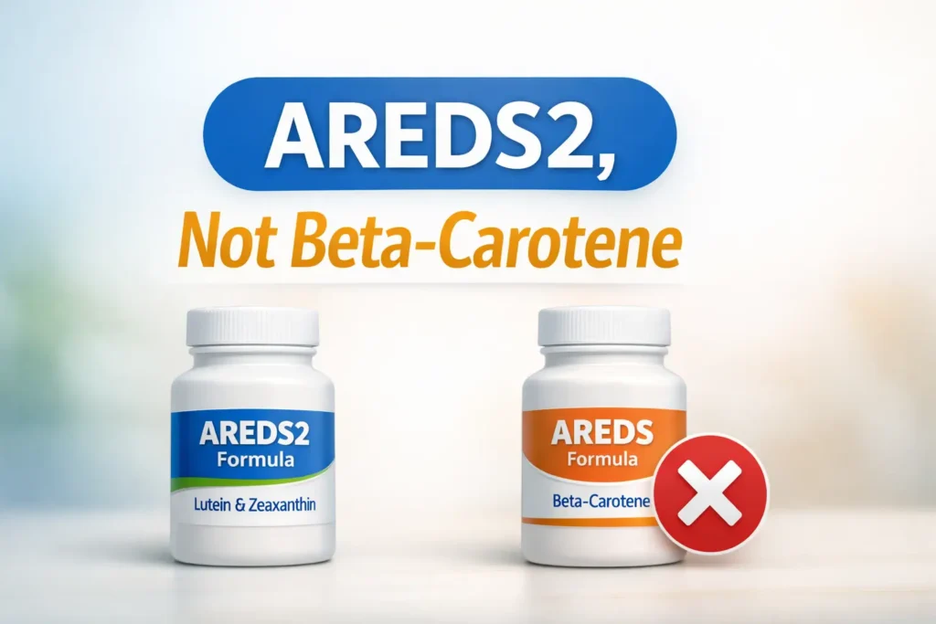 Illustration accompanying an AREDS2 supplement label checklist