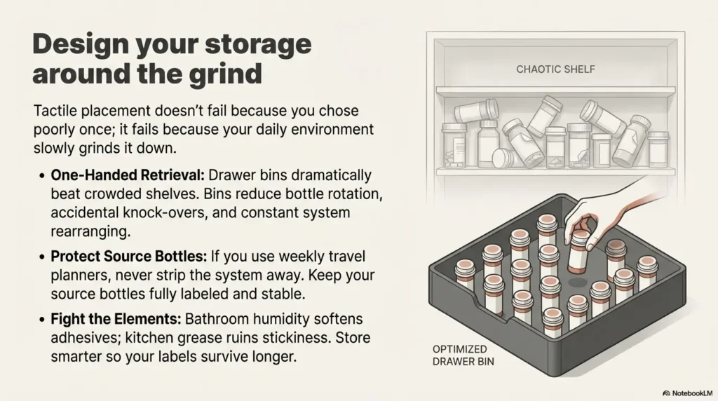 Pill bottle tactile label placement