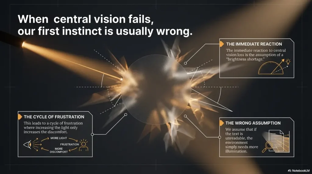 reading lamp position for central vision loss