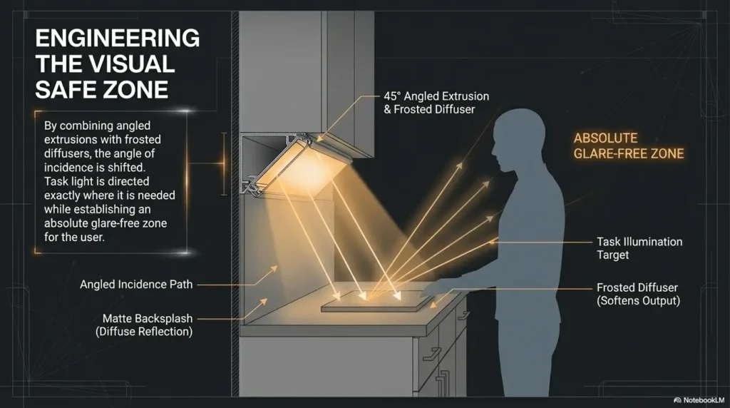 under-cabinet lighting glare on glossy countertops