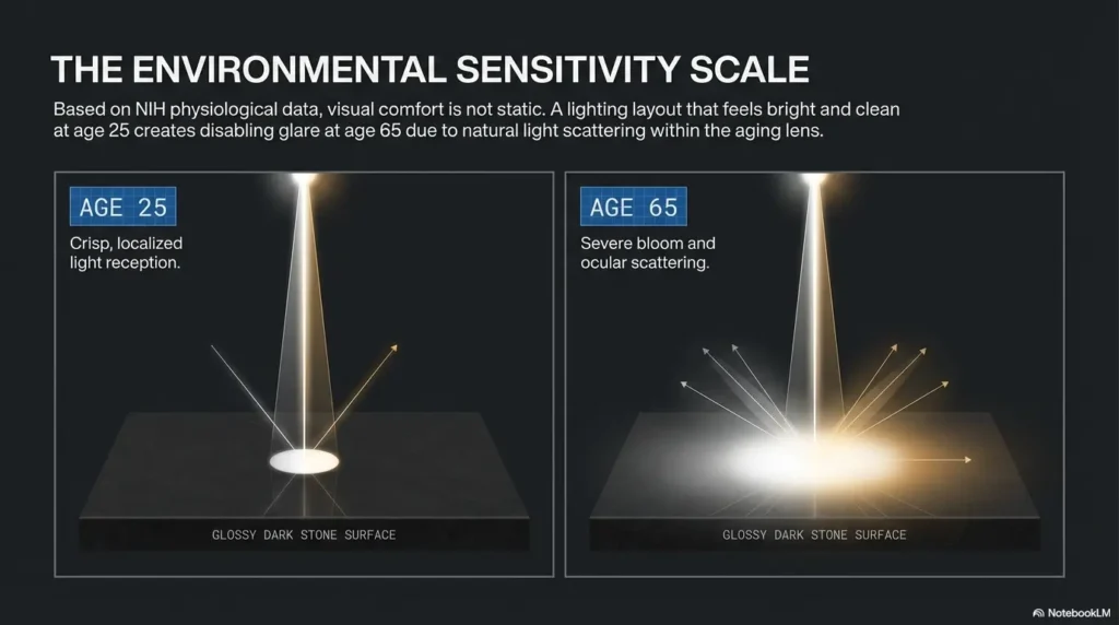 under-cabinet lighting glare on glossy countertops