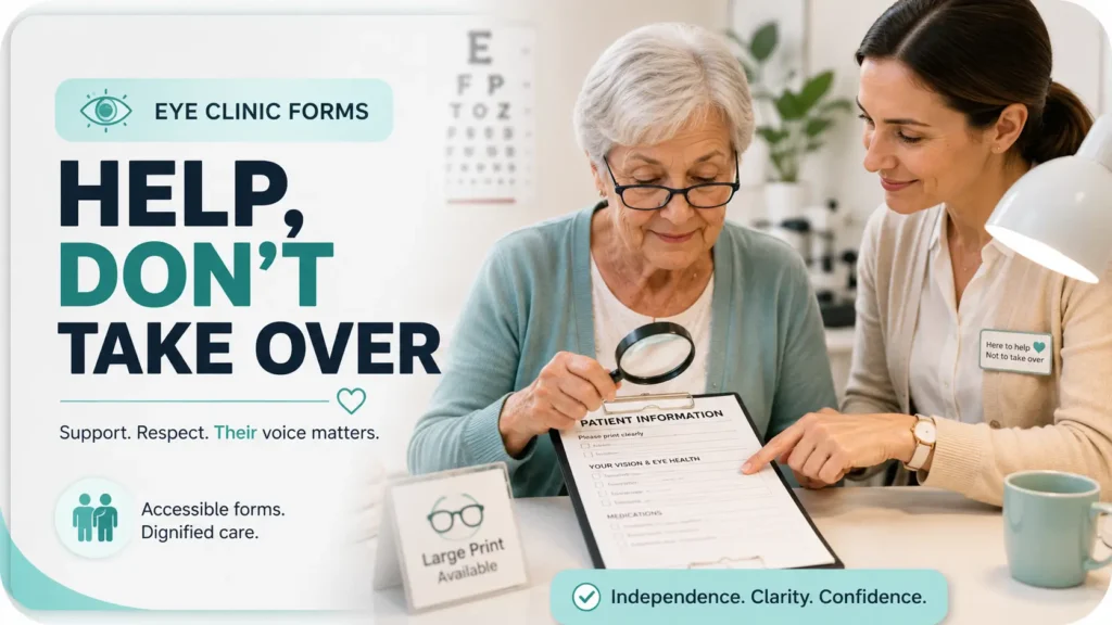 Help seniors read eye clinic forms