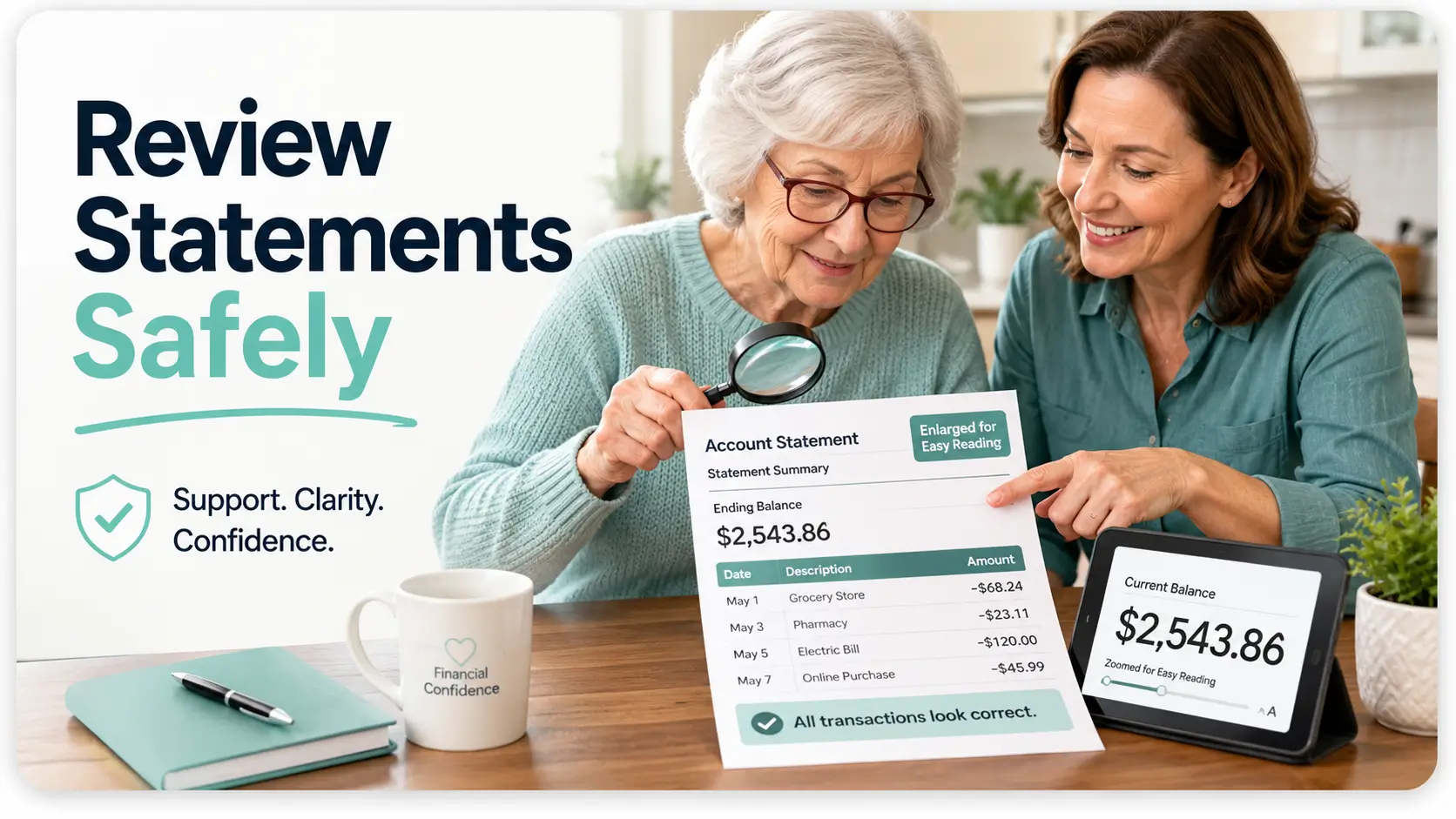 eview elderly parents' bank statements