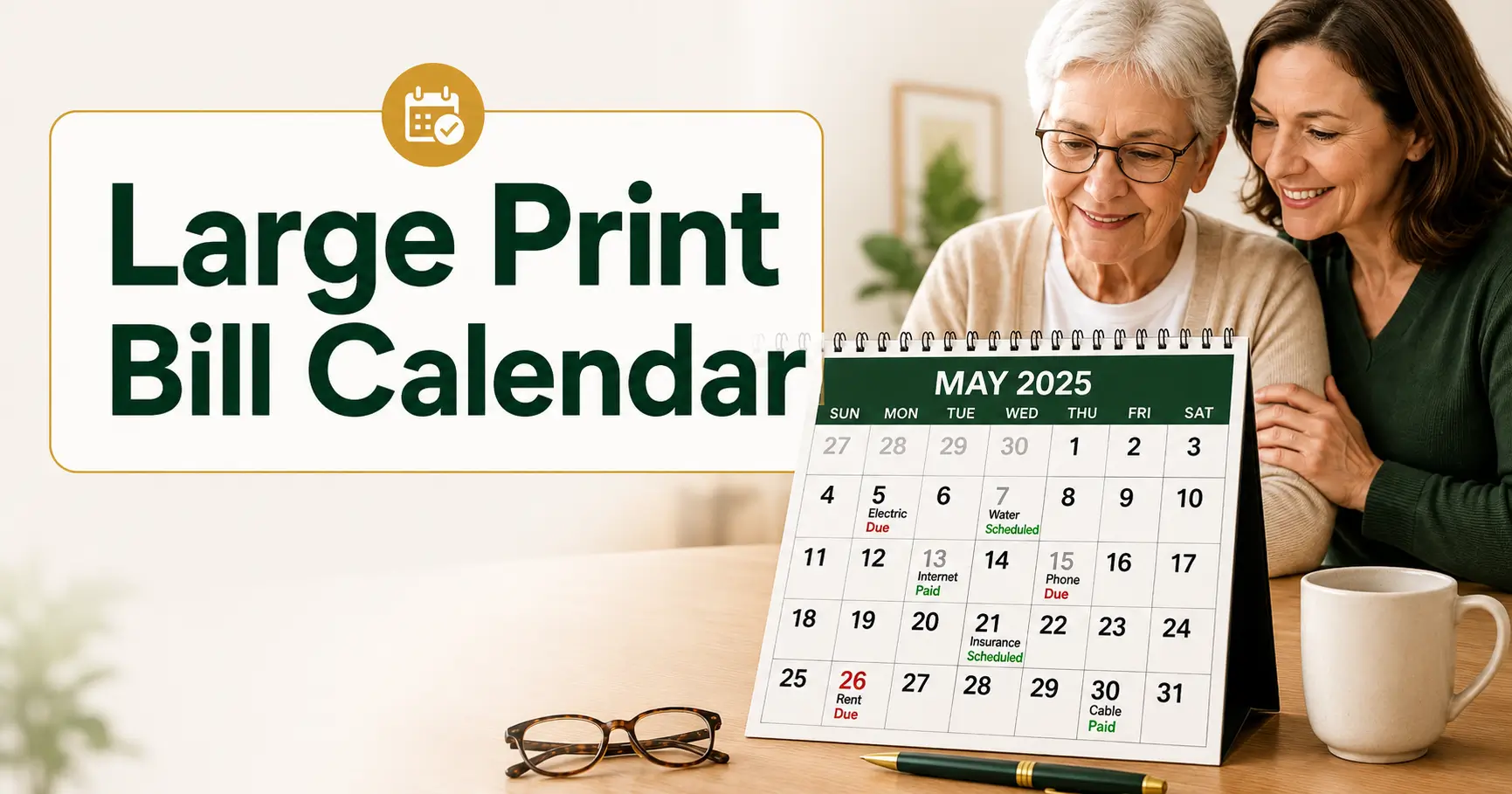 large print bill calendar